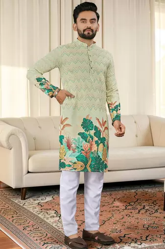 Multi color digital printed straight men kurta