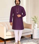 Purple mirror work straight men kurta