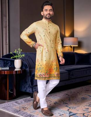 Multi color digital printed straight men kurta 4