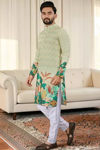 Multi color digital printed straight men kurta