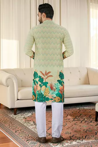 Multi color digital printed straight men kurta
