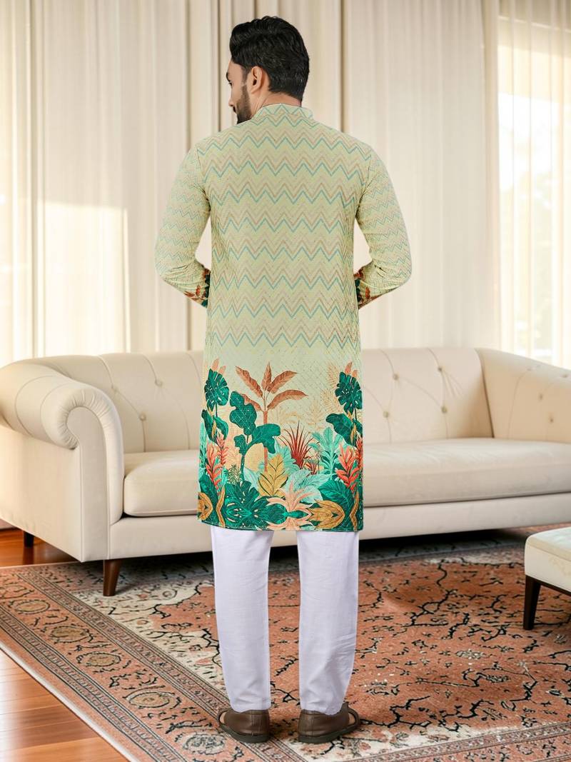 Multi color digital printed straight men kurta