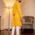 Yellow embroidered straight men kurta