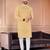 Yellow chikankari embroidered art silk straight men kurta