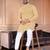 Yellow chikankari embroidered art silk straight men kurta