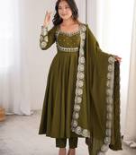 Heavy roman silk embroidery sequnce work mehendi readymade ethnic gown