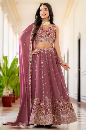Mauve Designer Party Wear Lehenga Choli with Embroidery