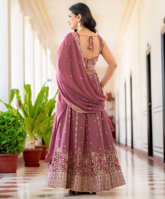 Mauve Designer Party Wear Lehenga Choli with Embroidery 3