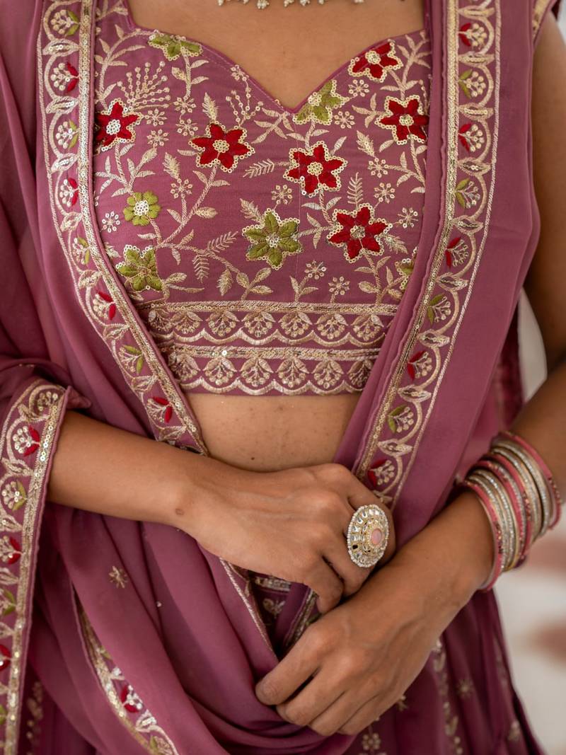 Mauve Designer Party Wear Lehenga Choli with Embroidery