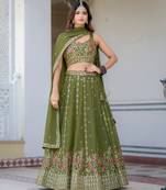 Olive Green Designer Party Wear Lehenga Choli with Embroidery