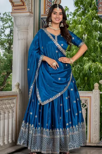 Rama Green Designer Party Wear Lehenga Choli with Embroidery