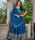 Rama Green Designer Party Wear Lehenga Choli with Embroidery