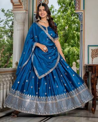 Rama Green Designer Party Wear Lehenga Choli with Embroidery 2