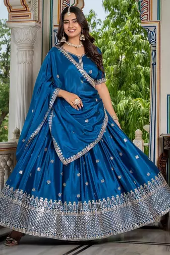 Rama Green Designer Party Wear Lehenga Choli with Embroidery