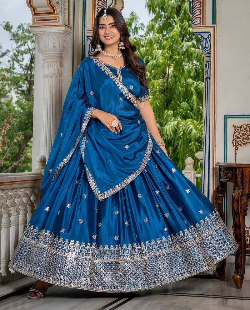 Rama Green Designer Party Wear Lehenga Choli with Embroidery
