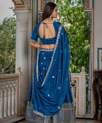 Rama Green Designer Party Wear Lehenga Choli with Embroidery 3