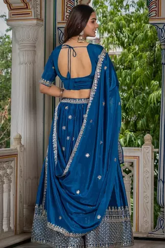 Rama Green Designer Party Wear Lehenga Choli with Embroidery