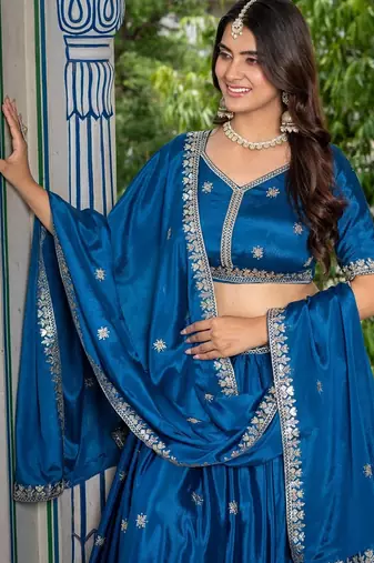 Rama Green Designer Party Wear Lehenga Choli with Embroidery