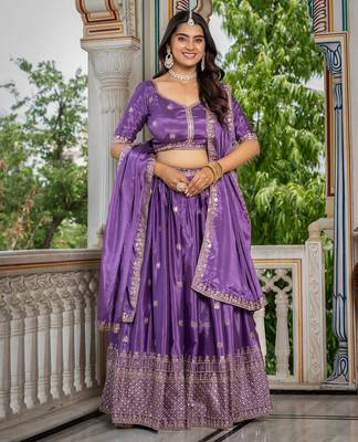 Lavender Designer Party Wear Lehenga Choli with Embroidery 1