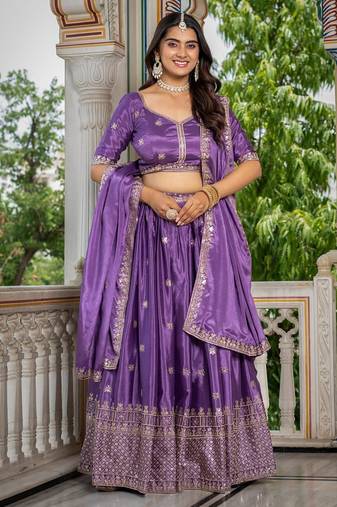 Lavender Designer Party Wear Lehenga Choli with Embroidery