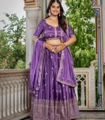 Lavender Designer Party Wear Lehenga Choli with Embroidery