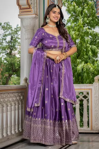 Lavender Designer Party Wear Lehenga Choli with Embroidery