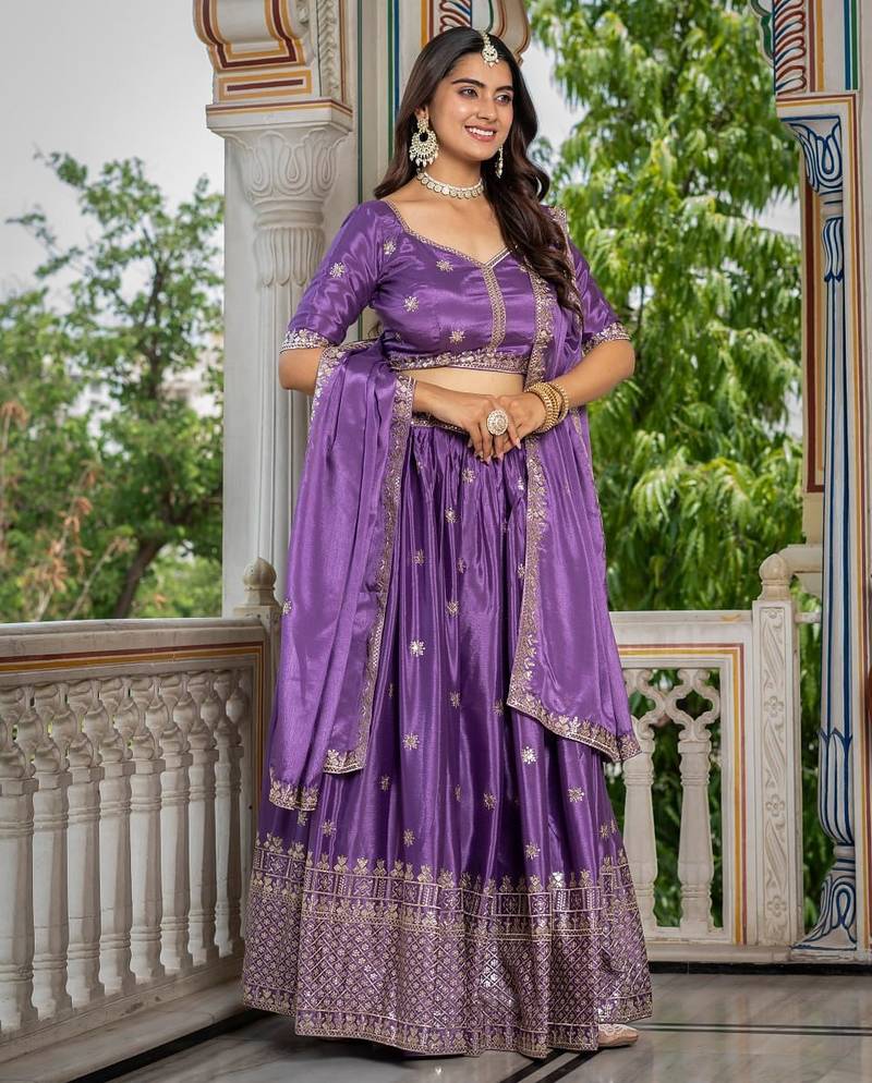 Lavender Designer Party Wear Lehenga Choli with Embroidery