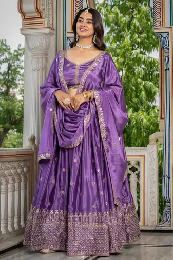 Lavender Designer Party Wear Lehenga Choli with Embroidery