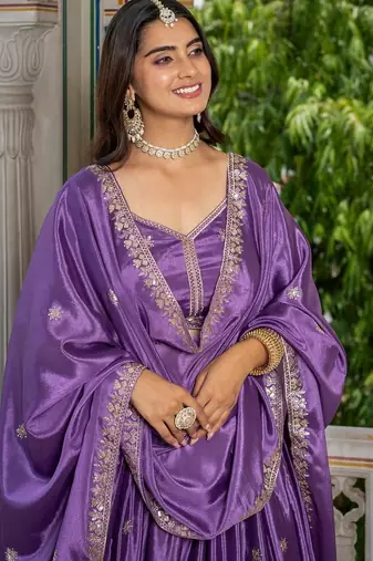 Lavender Designer Party Wear Lehenga Choli with Embroidery