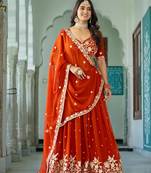 Elegant Rust Embroidered Lehenga Choli