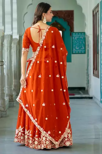 Elegant Rust Embroidered Lehenga Choli