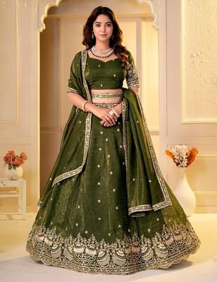 Green Designer Party Wear Lehenga Choli with Embroidery 1
