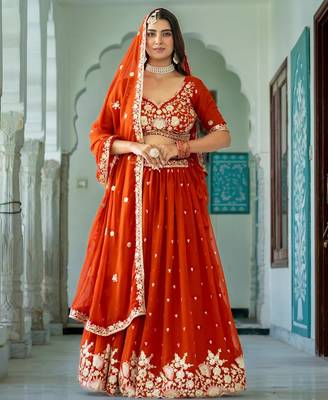 Elegant Rust Embroidered Lehenga Choli 4