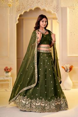 Green Designer Party Wear Lehenga Choli with Embroidery 2