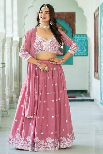 Premium Pink Party Wear Lehenga Chol