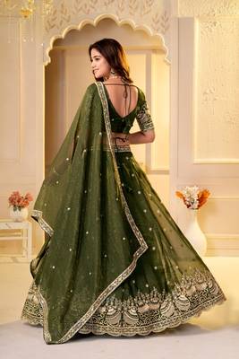Green Designer Party Wear Lehenga Choli with Embroidery 3
