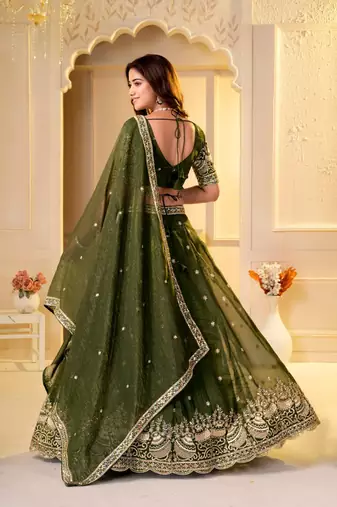 Green Designer Party Wear Lehenga Choli with Embroidery