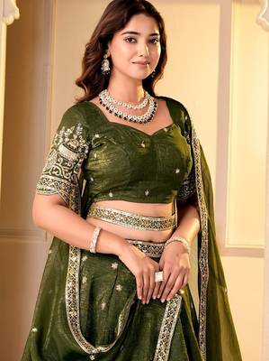 Green Designer Party Wear Lehenga Choli with Embroidery 4