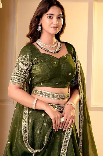 Green Designer Party Wear Lehenga Choli with Embroidery