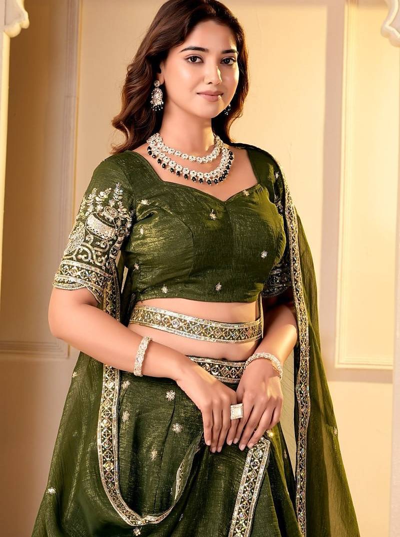 Green Designer Party Wear Lehenga Choli with Embroidery