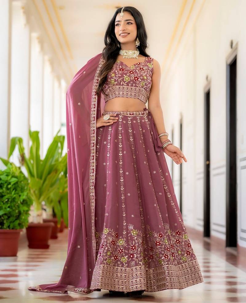 Mauve Designer Party Wear Lehenga Choli with Embroidery