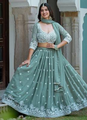 Sky Blue Designer Party Wear Lehenga Choli with Embroidery 3