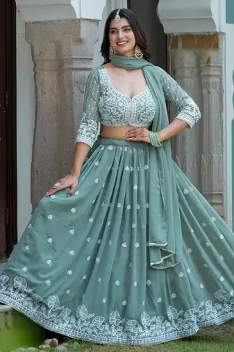 Sky Blue Designer Party Wear Lehenga Choli with Embroidery