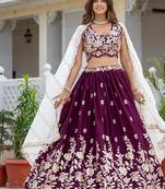 Wine Designer Party Wear Lehenga Choli with Embroidery
