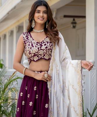 Wine Designer Party Wear Lehenga Choli with Embroidery 4