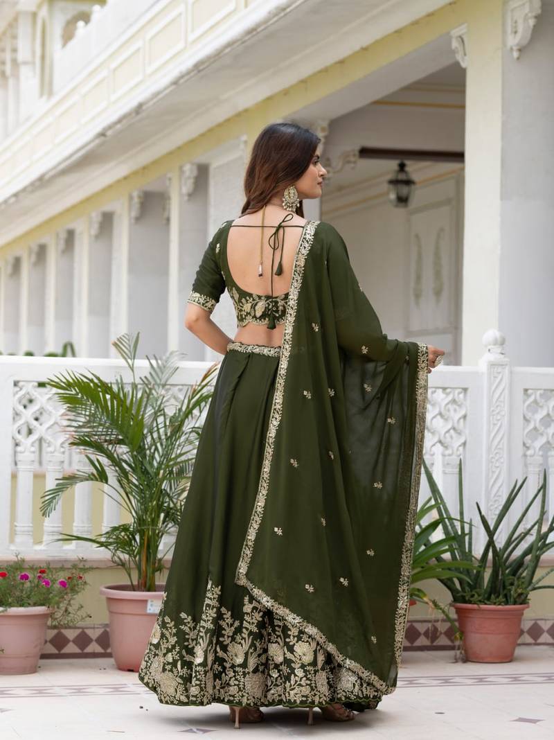 Mustard Designer Party Wear Lehenga Choli with Embroidery