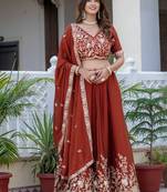 Premium Rust Colour Party Wear Lehenga Chol