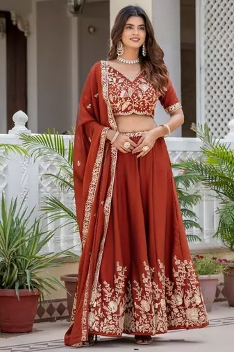 Premium Rust Colour Party Wear Lehenga Chol