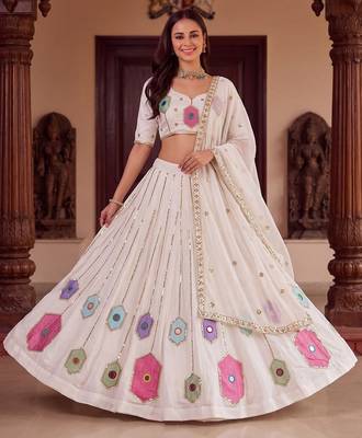 White Designer Party Wear Lehenga Choli with Embroidery 1