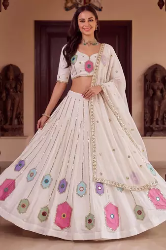 White Designer Party Wear Lehenga Choli with Embroidery